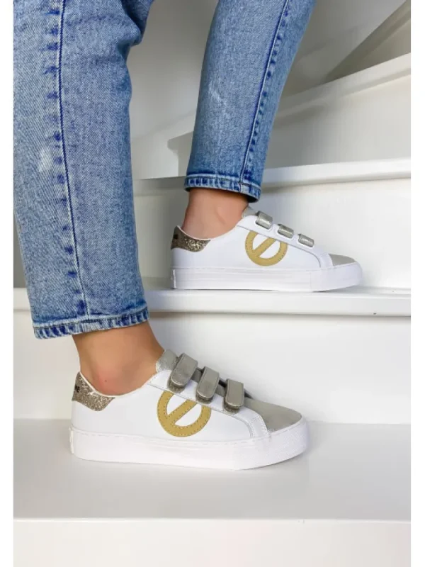 Femme No Name Baskets^Arcade Straps Side White/Sand-