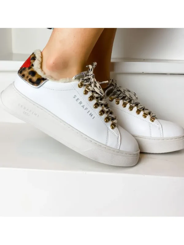 Femme Serafini Baskets^Baskets J.Connors White And Sand Animalier-